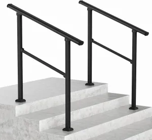 LOVMOR 2 Pack 3 Step Hand Rails for Outdoor Steps, Wrought Iron Railing, Exterior Hand Railing for Steps, Porch Railing Kit (2-3 Steps Handrail)
