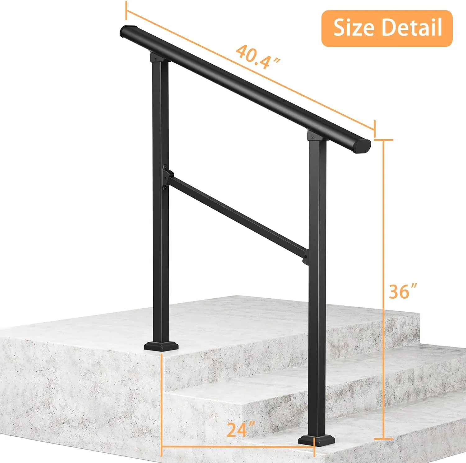 LOVMOR 2 Pack 3 Step Hand Rails for Outdoor Steps, Wrought Iron Railing, Exterior Hand Railing for Steps, Porch Railing Kit (2-3 Steps Handrail)