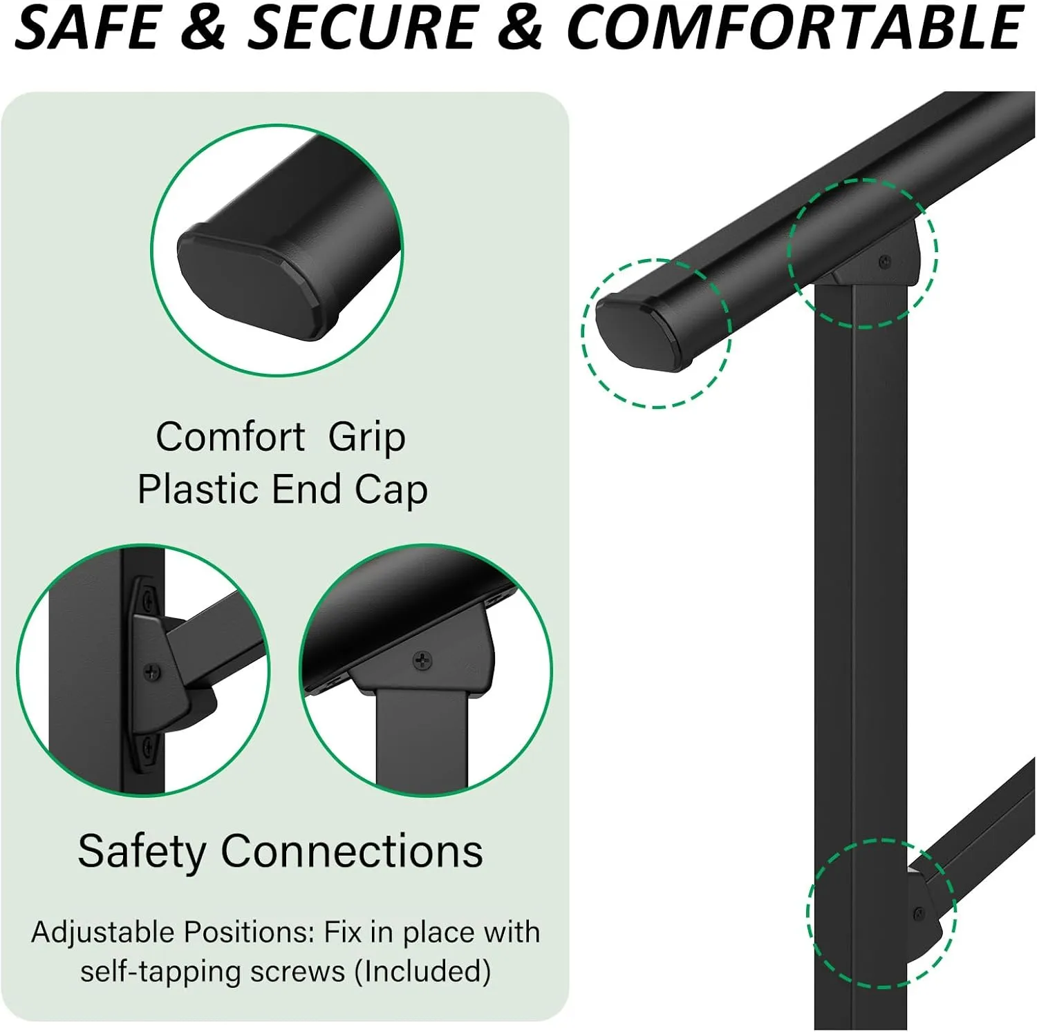 LOVMOR 2 Pack 3 Step Hand Rails for Outdoor Steps, Wrought Iron Railing, Exterior Hand Railing for Steps, Porch Railing Kit (2-3 Steps Handrail)