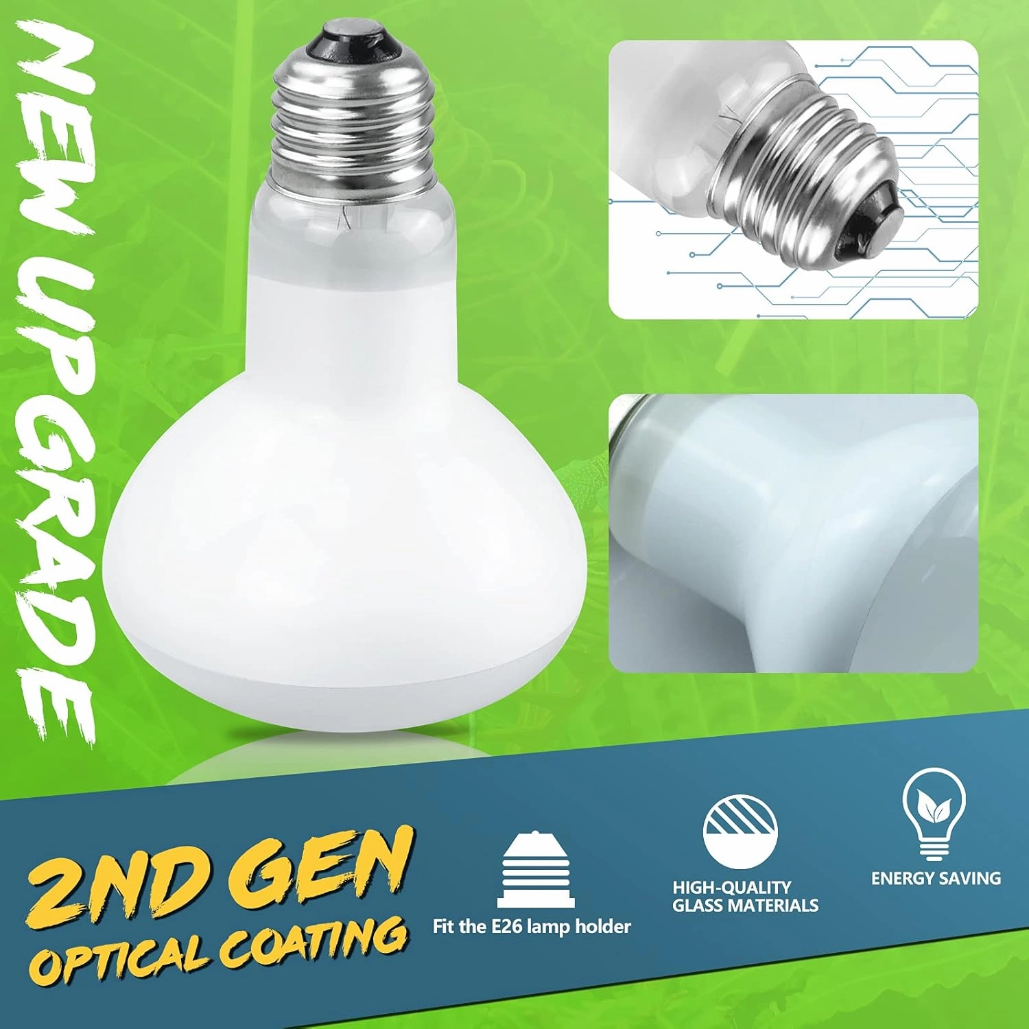 LUCKY HERP 2 Pack Reptile Heat Lamp Bulbs 75W (2nd Gen), Basking Light Bulb for Reptiles & Amphibians, Simulated Natural Sunlight Terrarium Heat Lamps for Bearded Dragon, Lizard, Turtle, Tortoise