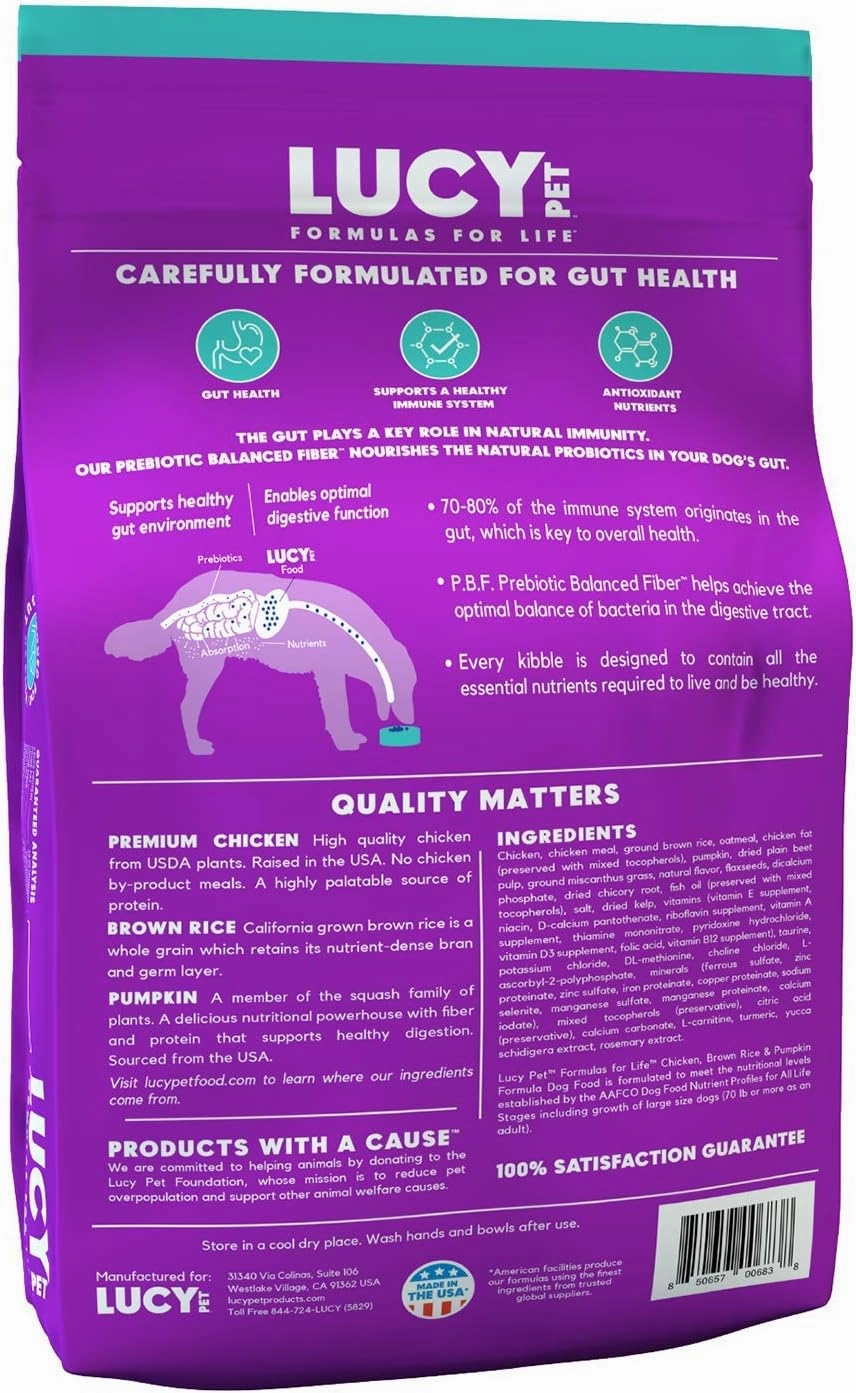 Lucy Pet Products Lucy Pet Formulas for Life - Limited Ingredient Diet Dry Dog Food, All Breeds & Life Stages - Chicken, Brown Rice & Pumpkin