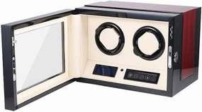 Luxury Dual Automatic Watch Winder with LED Light 4 Timer Mode Premium Silent Motor LCD Touch Screen