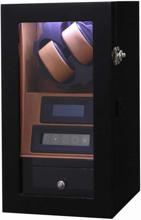 Luxury Wood Automatic Watch Winder 8 Rotation Mode and 2 Watch Box LCD Touch Screen with Quiet Motor Built-in Blue LED Illumination for Men and Women Mechanical Watches