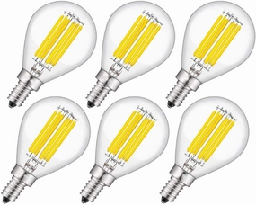 Lxcom Lighting Dimmable LED Candelabra Bulb 6W Edison LED Globe Bulb E12 Base Chandelier Bulb 60W Equivalent G45 (G14) LED Filament Bulb Daylight White 6000K Clear Glass Chandelier Bulbs,6 Pack