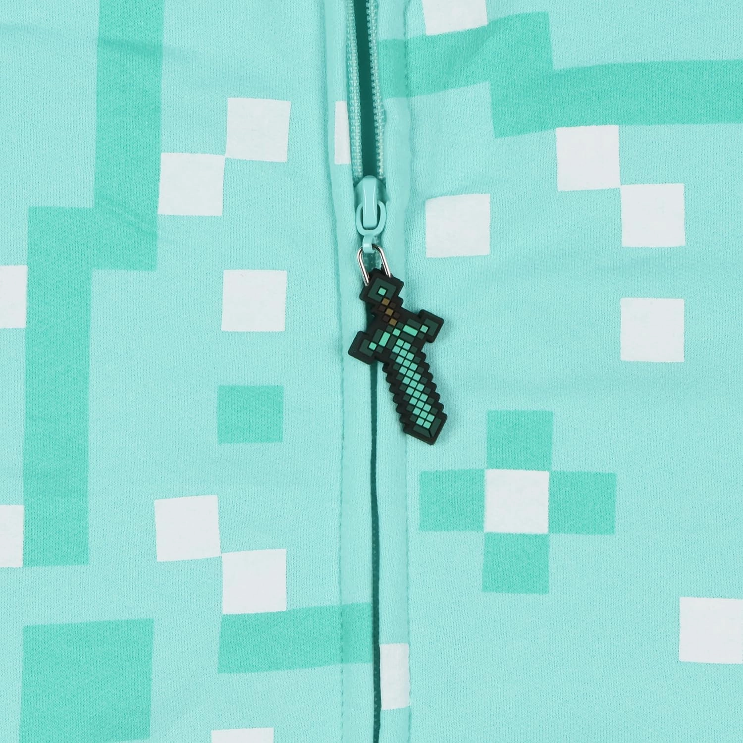Mad Engine Minecraft Boys' Diamond Steve Allover Pixelated Design Big Kids Full-Zip Hoodie Rubber Sword Zipper Pull
