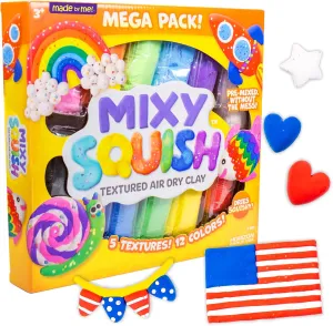 Made By Me Mixy Squish Rainbow Mega Pack by Horizon Group USA, Includes 12 oz. of Pre-Made Air Dry Clay, Sensory Play, 12 Colors, 5 Different Crunchy, Bumpy, Soft Textures, Dries Squishy & Smooth