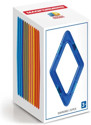 MAGFORMERS Diamond 12 Pieces Rainbow Colors, Educational Magnetic Geometric Shapes Tiles Building STEM Toy Set Ages 3 