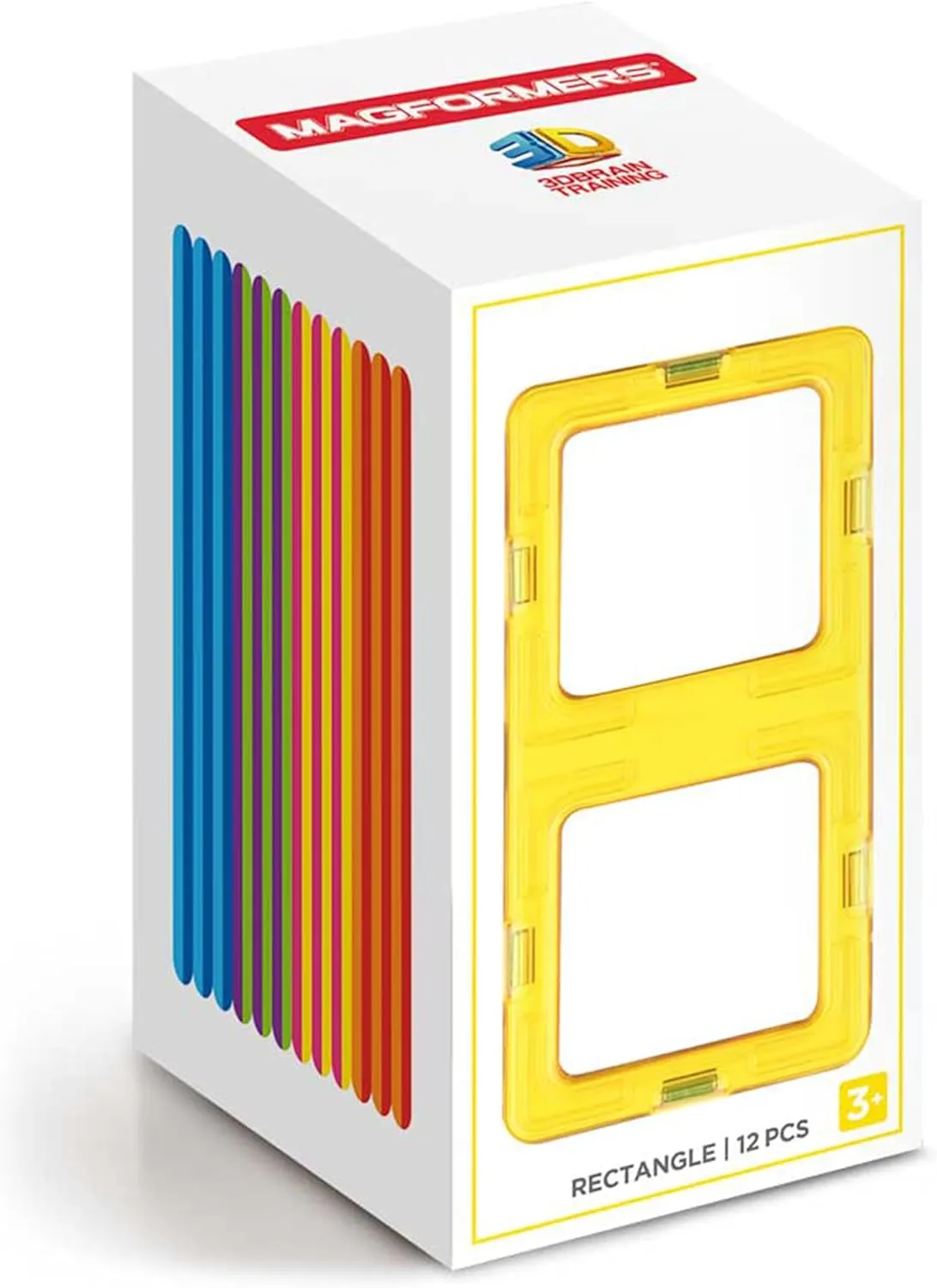MAGFORMERS Rectangle 12 Pieces Rainbow Colors, Educational Magnetic Geometric Shapes Tiles Building STEM Toy Set Ages 3 