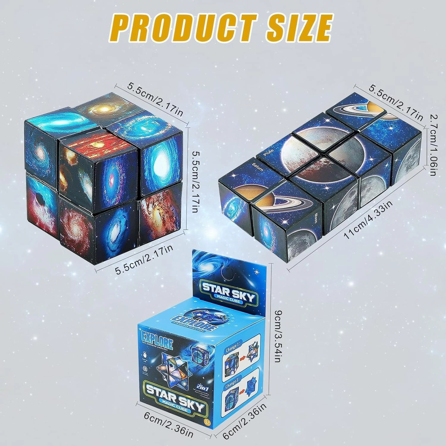 Magic Cube 2 in 1 Star Cube Magic Cube Set Star Sky Planet Infinity Cube Set 3D Starry Magic Puzzle Cube for 2 Happy Kids and Mum Fun Your Life