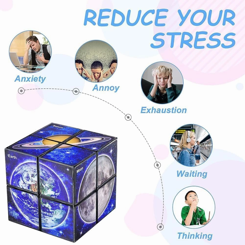 Magic Cube 2 in 1 Star Cube Magic Cube Set Star Sky Planet Infinity Cube Set 3D Starry Magic Puzzle Cube for 2 Happy Kids and Mum Fun Your Life