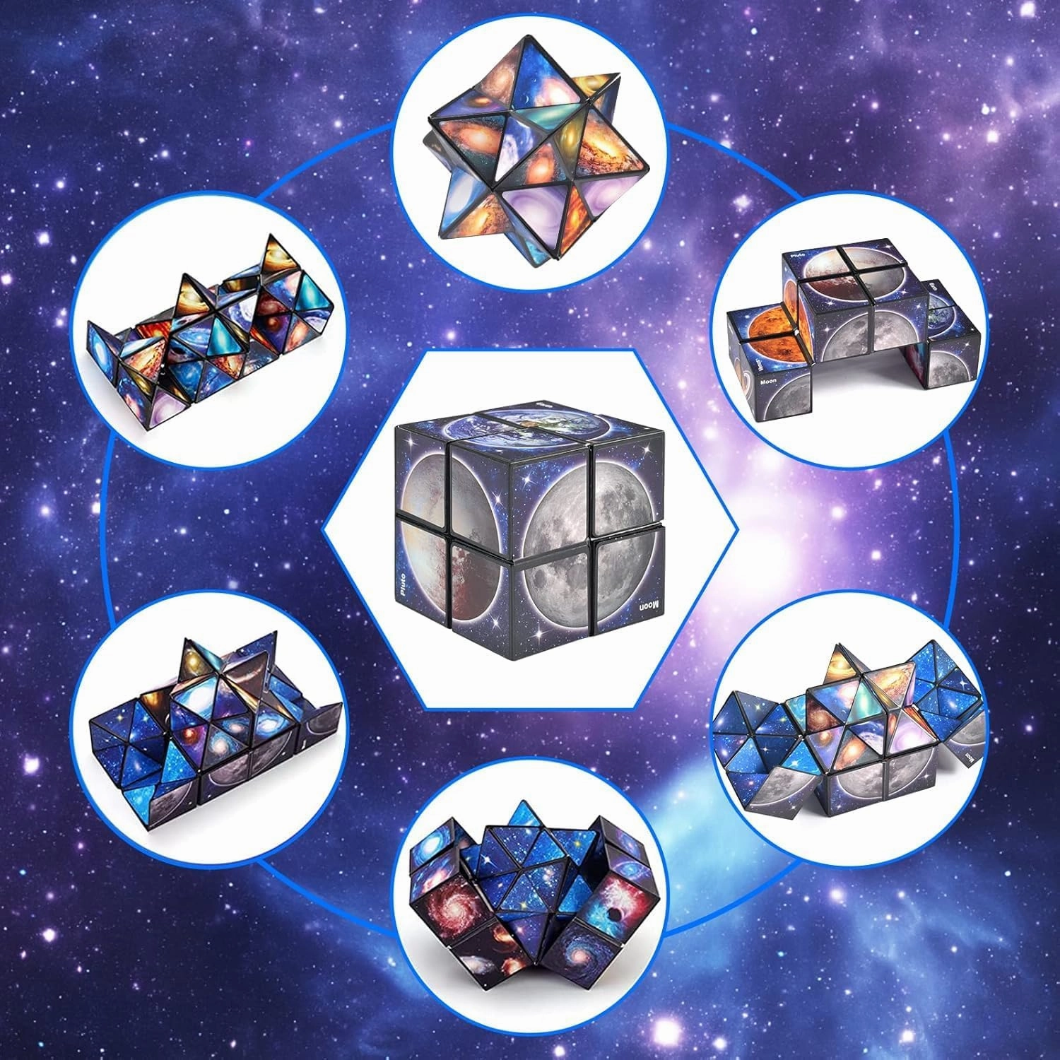 Magic Cube 2 in 1 Star Cube Magic Cube Set Star Sky Planet Infinity Cube Set 3D Starry Magic Puzzle Cube for 2 Happy Kids and Mum Fun Your Life