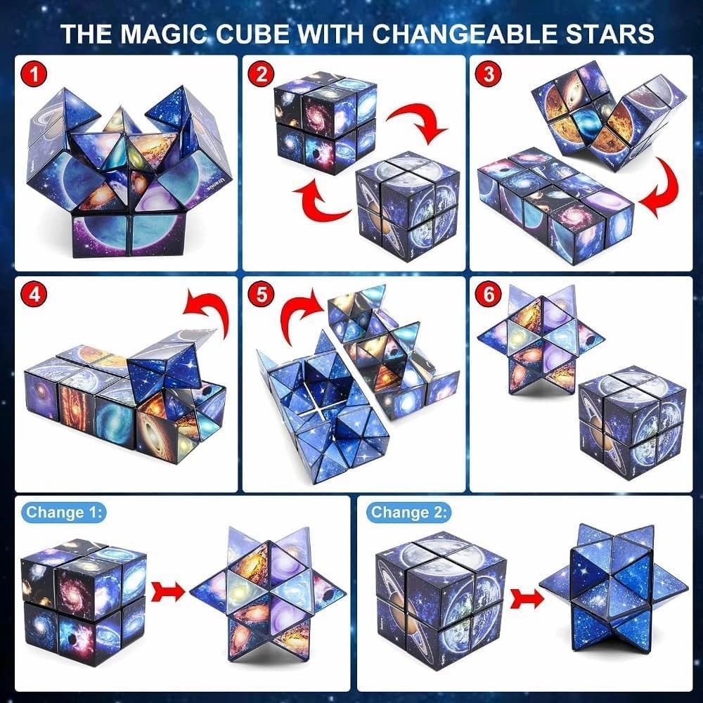 Magic Cube 2 in 1 Star Cube Magic Cube Set Star Sky Planet Infinity Cube Set 3D Starry Magic Puzzle Cube for 2 Happy Kids and Mum Fun Your Life