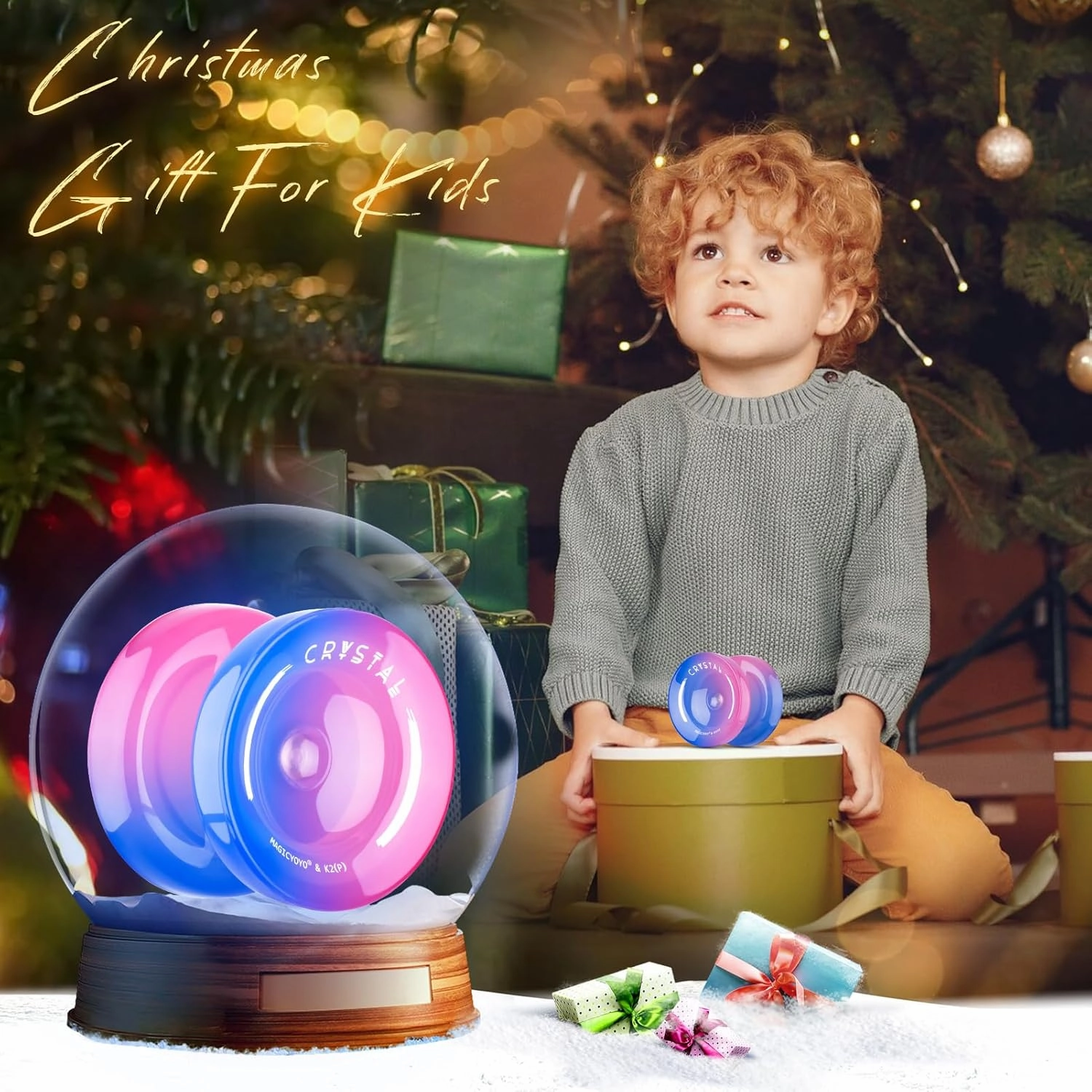 MAGICYOYO K2 Crystal Yoyo for Kids Beginners, Responsive Yoyo with Unresponsive YoYo Bearing for Replacement, Plastic Yoyo Professional with 12 Yoyo Strings, Yo Yo Case, Yo-Yo Accessory Set-Blue Pink