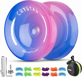 MAGICYOYO K2 Crystal Yoyo for Kids Beginners, Responsive Yoyo with Unresponsive YoYo Bearing for Replacement, Plastic Yoyo Professional with 12 Yoyo Strings, Yo Yo Case, Yo-Yo Accessory Set-Blue Pink