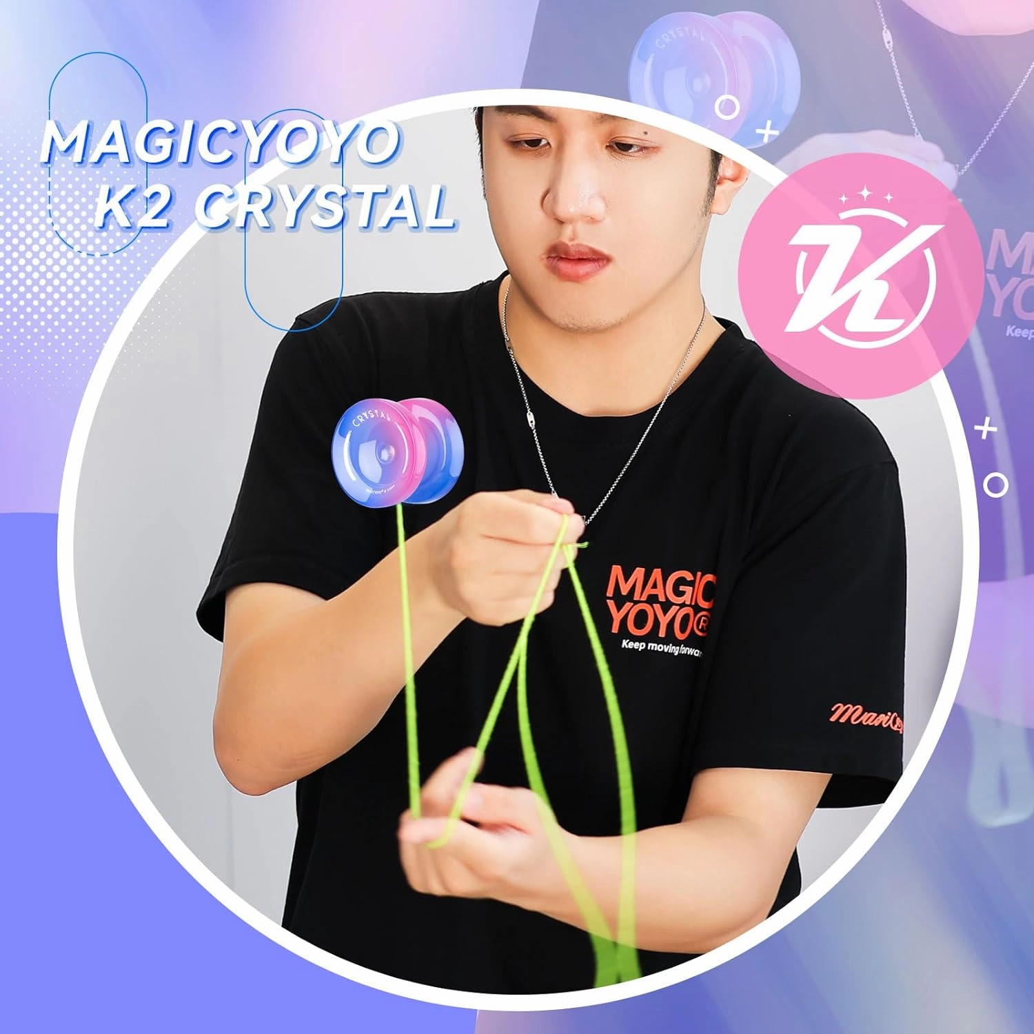 MAGICYOYO K2 Crystal Yoyo for Kids Beginners, Responsive Yoyo with Unresponsive YoYo Bearing for Replacement, Plastic Yoyo Professional with 12 Yoyo Strings, Yo Yo Case, Yo-Yo Accessory Set-Blue Pink