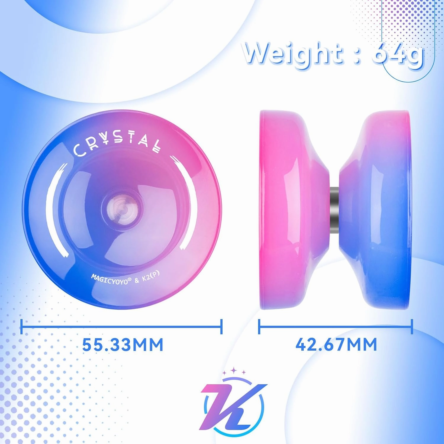 MAGICYOYO K2 Crystal Yoyo for Kids Beginners, Responsive Yoyo with Unresponsive YoYo Bearing for Replacement, Plastic Yoyo Professional with 12 Yoyo Strings, Yo Yo Case, Yo-Yo Accessory Set-Blue Pink