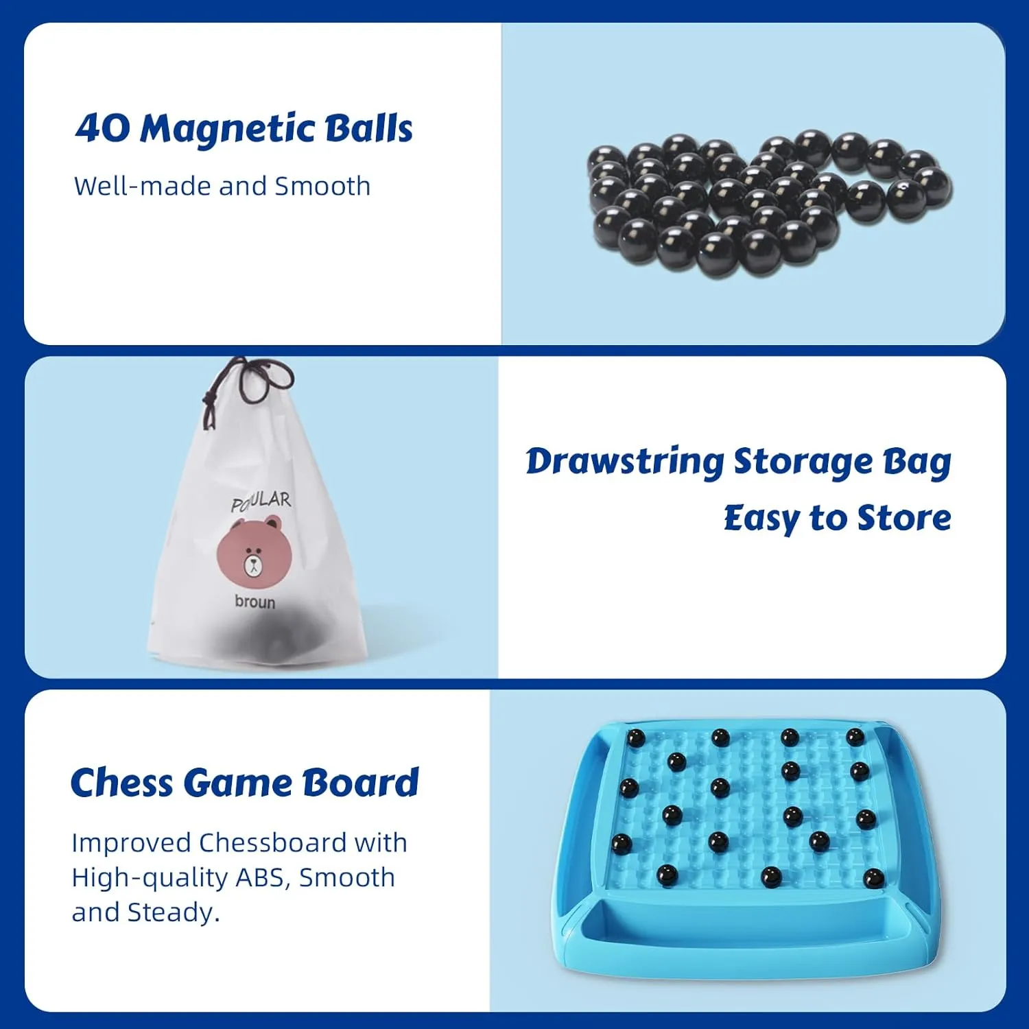 Magnet Game, Magnetic Game Fun Family Board Games for Kids and Adults, Magnet Chess Game with 40Pcs Stones, Table Top Magnetic Board Games, 2-4 Players