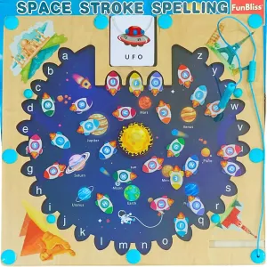 Magnetic Alphabet Maze Board, Montessori Wooden Kids Toys for Ages 3-5, Travel Puzzle Toy, Develop Fine Motor Skills, Ideal Gift for Toddlers (Space)