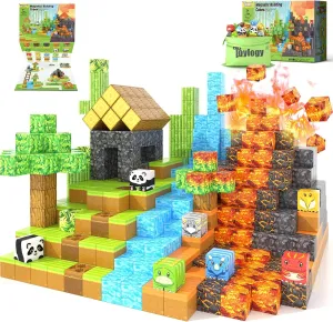 Magnetic Blocks-Build Mine Magnet World Dinosaur Panda Toys Kids Games, Toddler STEM Educational Sensory Dino Toys for Kids 3-5 5-7, Birthday Gifts for 3 4 5 6 7 8 Year Old Boys and Girls