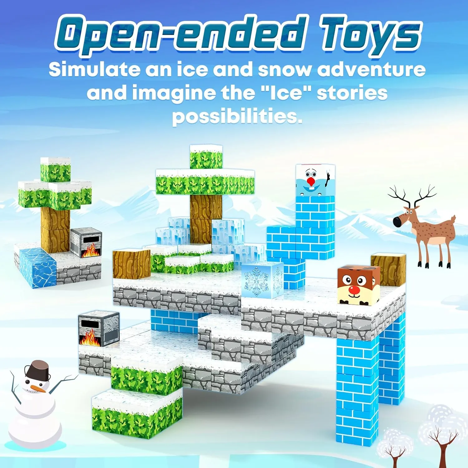 Magnetic Blocks-Build Mine Magnet World Ice Edtion,Toys for Girls Age 3 4 5 6 7 8 Princess Castle STEM Sensory Kids Games Toys for Toddler Christmas Birthday Gifts for 3  Years Old Girls & Boys