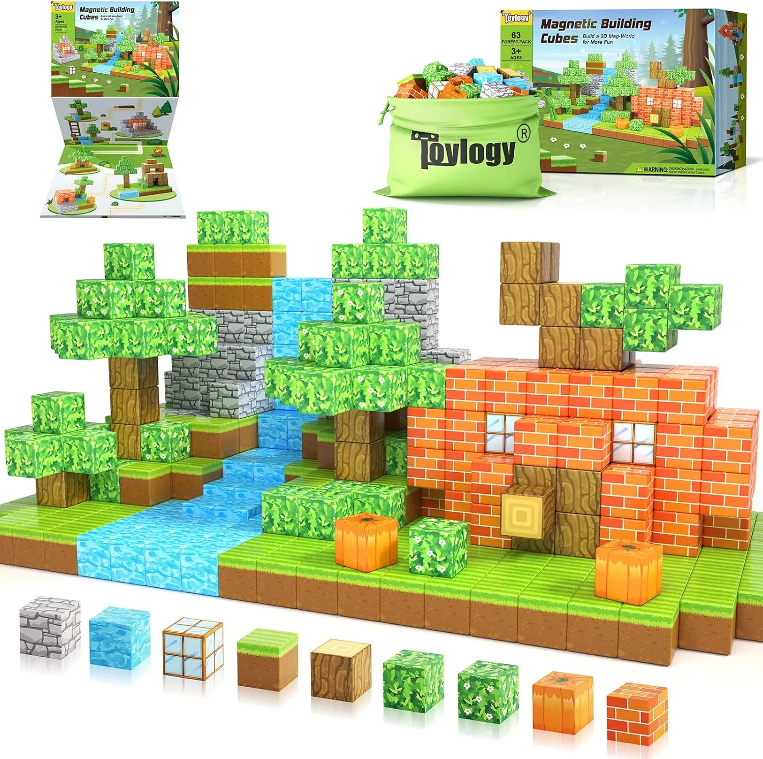 Magnetic Blocks-Build Mine Magnet World Pumpkin Edition Kids Games Toys for Boys Girls 3  Years Old Magnetic STEM Construction Toys Ages 4-6 6-8 5-7 for Halloween Birthday Gifts