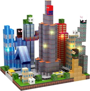 Magnetic Blocks Building Toys Set, Spider Toys Light Up Magnetic Building Blocks for Boys Girls Ages 3 , Magnet Cubes STEM Sensory Construction Toy City Themes