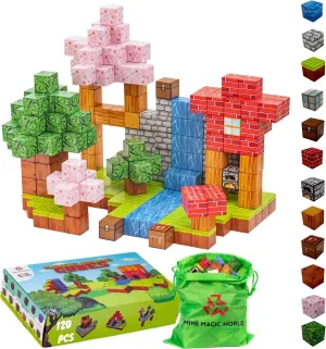 Magnetic Blocks for Kids 120 PCS - Build Mine Magnet World Set, Magnet Blocks for 5-7 Year Old Boys & Girls, STEM Montessori Sensory Cubes, Suitable for Gifting