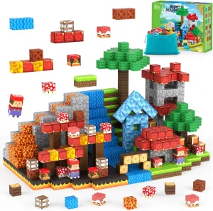 Magnetic Blocks Game - Build Mine Magnet Video Game World Adventure Set for Toddler, Super Bro Magnetic Set Elements Toys Gift for Boys & Girls Kids 3 