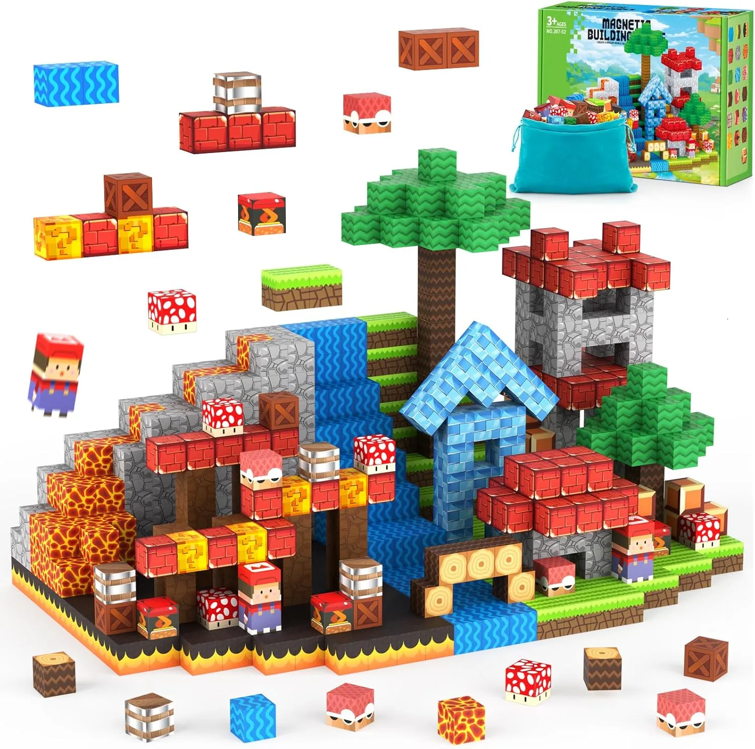 Magnetic Blocks Game - Build Mine Magnet Video Game World Adventure Set for Toddler, Super Bro Magnetic Set Elements Toys Gift for Boys & Girls Kids 3 