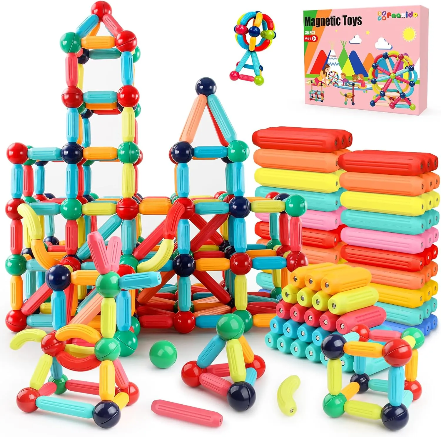 Magnetic Building Blocks - STEM Learning Toys for Kids 3 , Montessori Sensory Toys with Stronger Magnets, Creative Construction Kit Gift for Boys & Girls