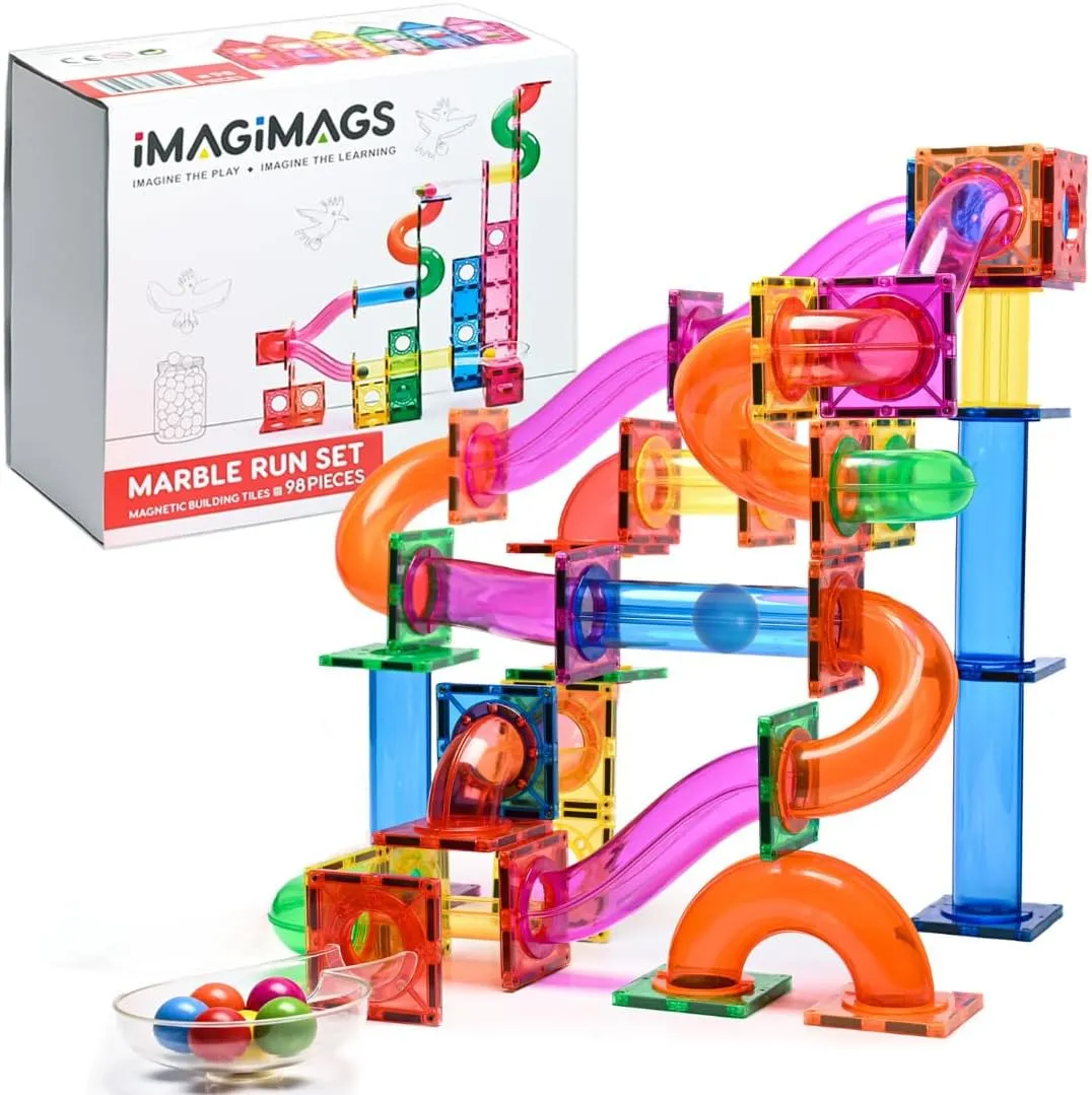 Magnetic Building Tiles, 98 Piece Marble Run Set for Boys Girls Kids, Educational Creative Learning Activity Building Block Toddler Toys, STEM, Children Ages 5 Years  