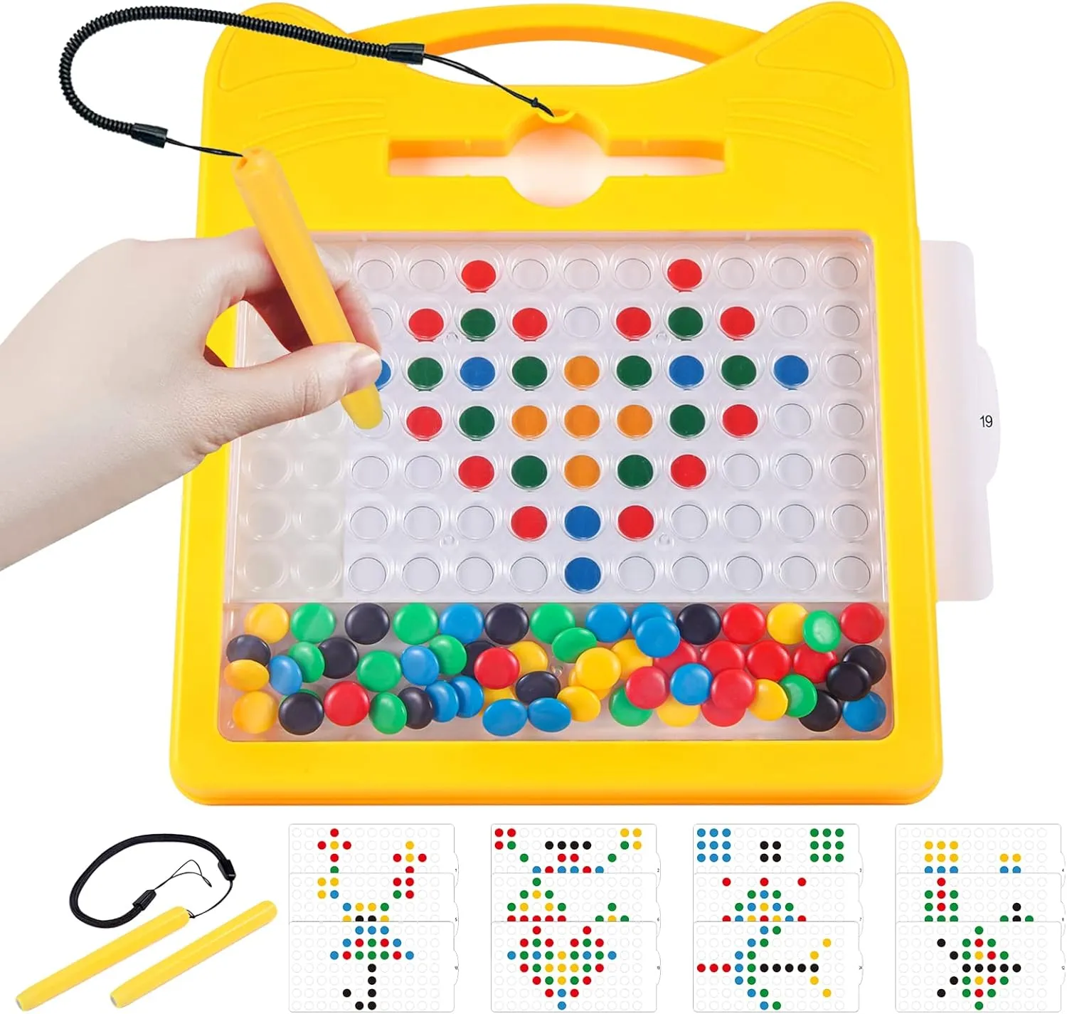 Magnetic Drawing Board for Kids, Toddler Magnet Doodle Board with 2 Pens, Magnetic Dot Art, Fine Motor Skills Toys, Airplane Travel Essentials Toys for Boys Girls (Yellow Cat)
