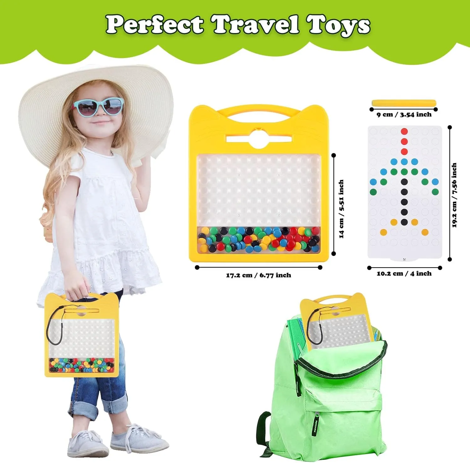Magnetic Drawing Board for Kids, Toddler Magnet Doodle Board with Beads and 2 Pens, Magnetic Dot Art, Preschool Learning ABC Numbers for 3 4 5 6 Years Old Girls Boys (Yellow)