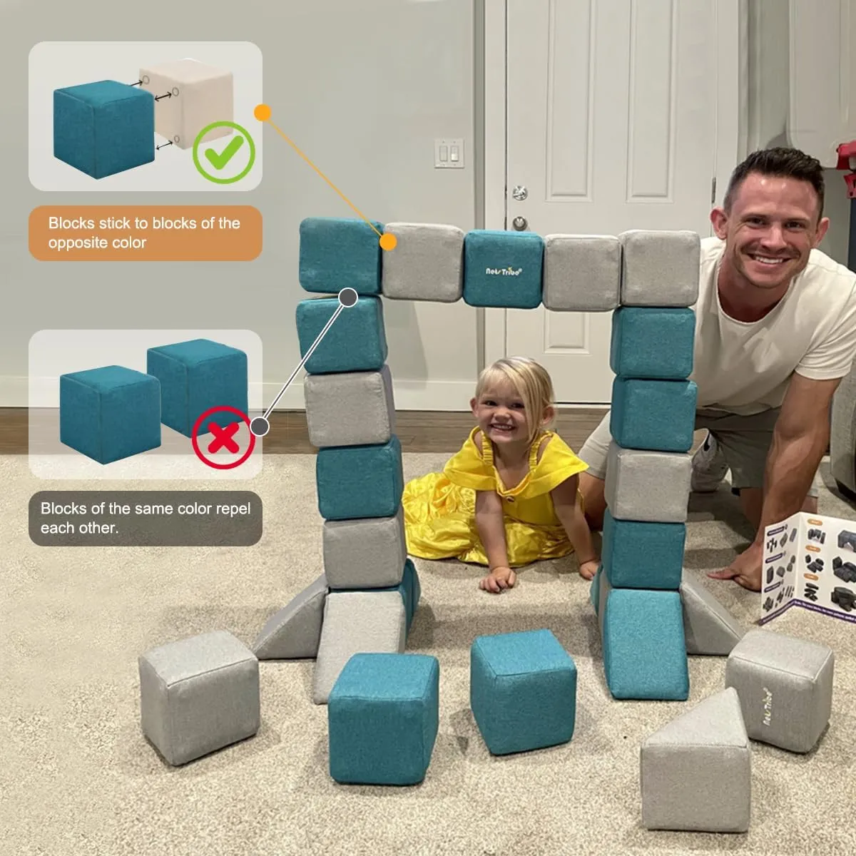 Magnetic Soft Building Blocks for Kids, Magnetic Blocks, Big Blocks, Educational Toys, Incredibly Fun Building Block for Children (Blue Gray)