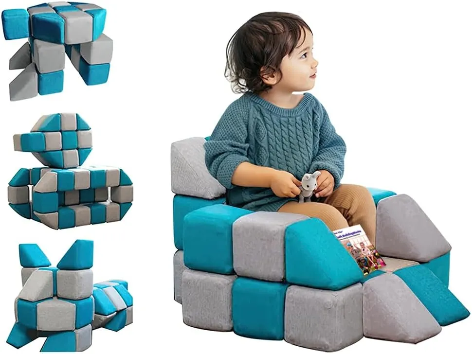 Magnetic Soft Building Blocks for Kids, Magnetic Blocks, Big Blocks, Educational Toys, Incredibly Fun Building Block for Children (Blue Gray)
