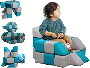 Magnetic Soft Building Blocks for Kids, Magnetic Blocks, Big Blocks, Educational Toys, Incredibly Fun Building Block for Children (Blue Gray)