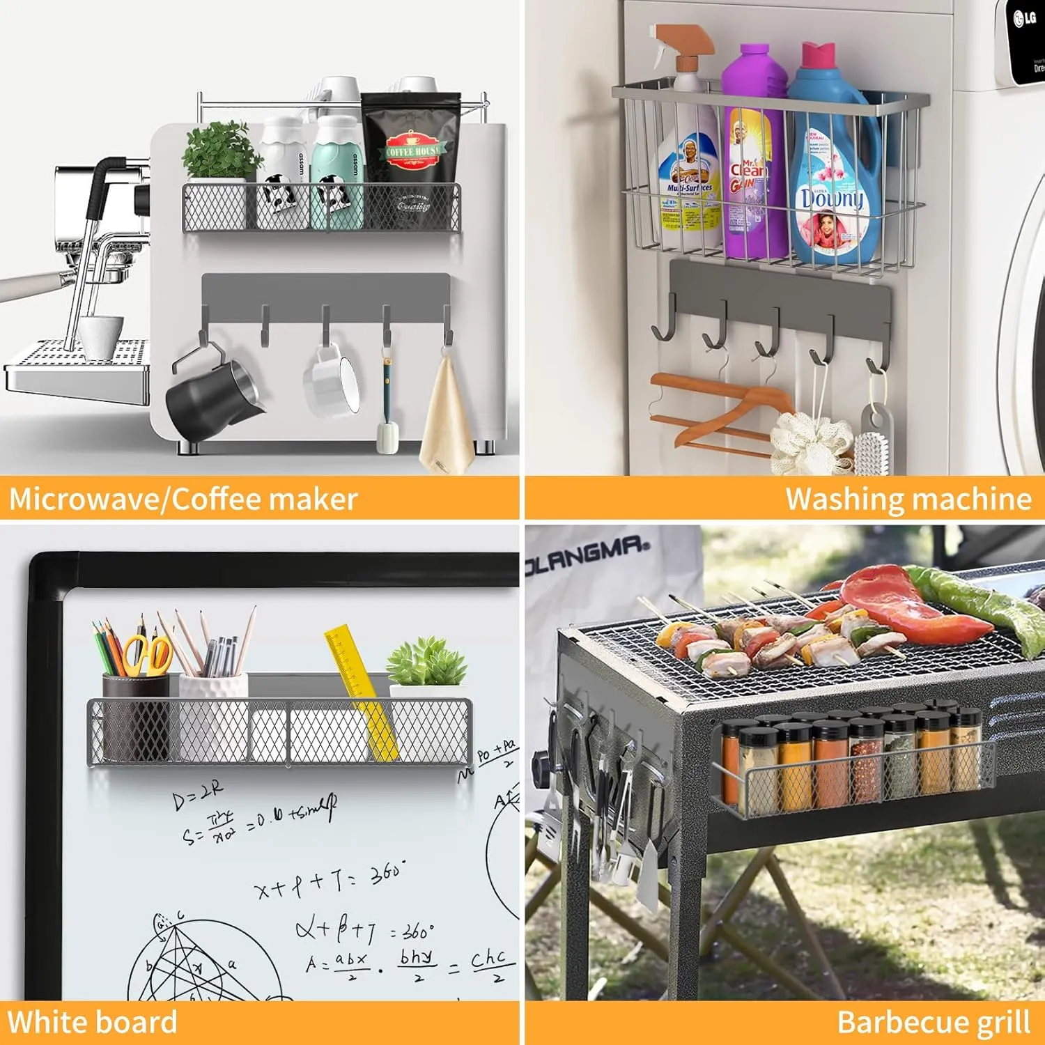 Magnetic Spice Rack for Refrigerator, 7 Pack Metal Magnetic Shelf, Moveable Magnetic Storage Fridge Organizer Grey, Spice Organizer, Hook Rack, Paper Towel Holder, Cutting Board Holder, HM5471