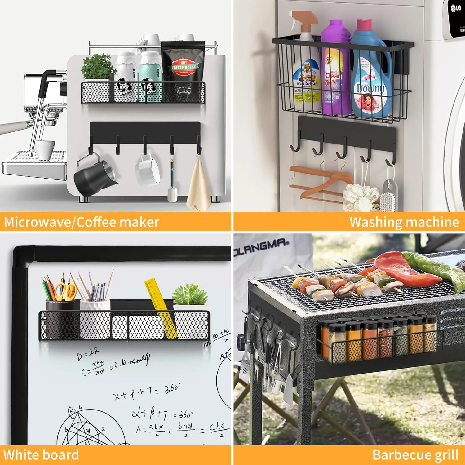 Magnetic Spice Rack for Refrigerator, 7 Pack Metal Magnetic Shelf, Moveable Magnetic Storage Fridge Organizer, Spice Organizer, Hook Rack, Paper Towel Holder, Utensils Holder, Cutting Board Holder