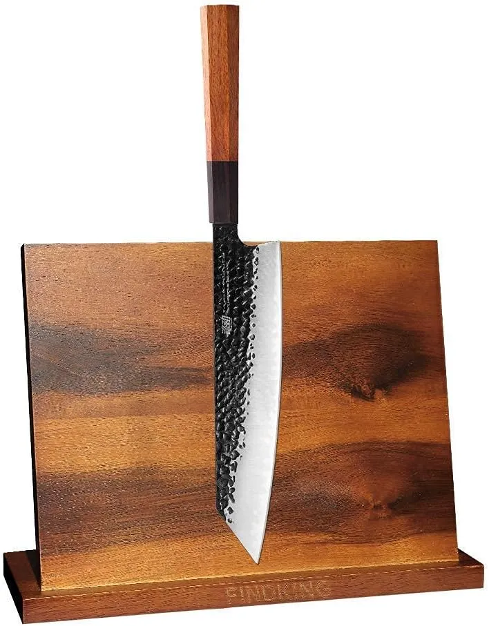 Magnetic Teak Wood Knife Block Storage Organizer-Dynasty series 9CR18MOV Clad Steel 9 inch Kiritsuke Knife by Findking