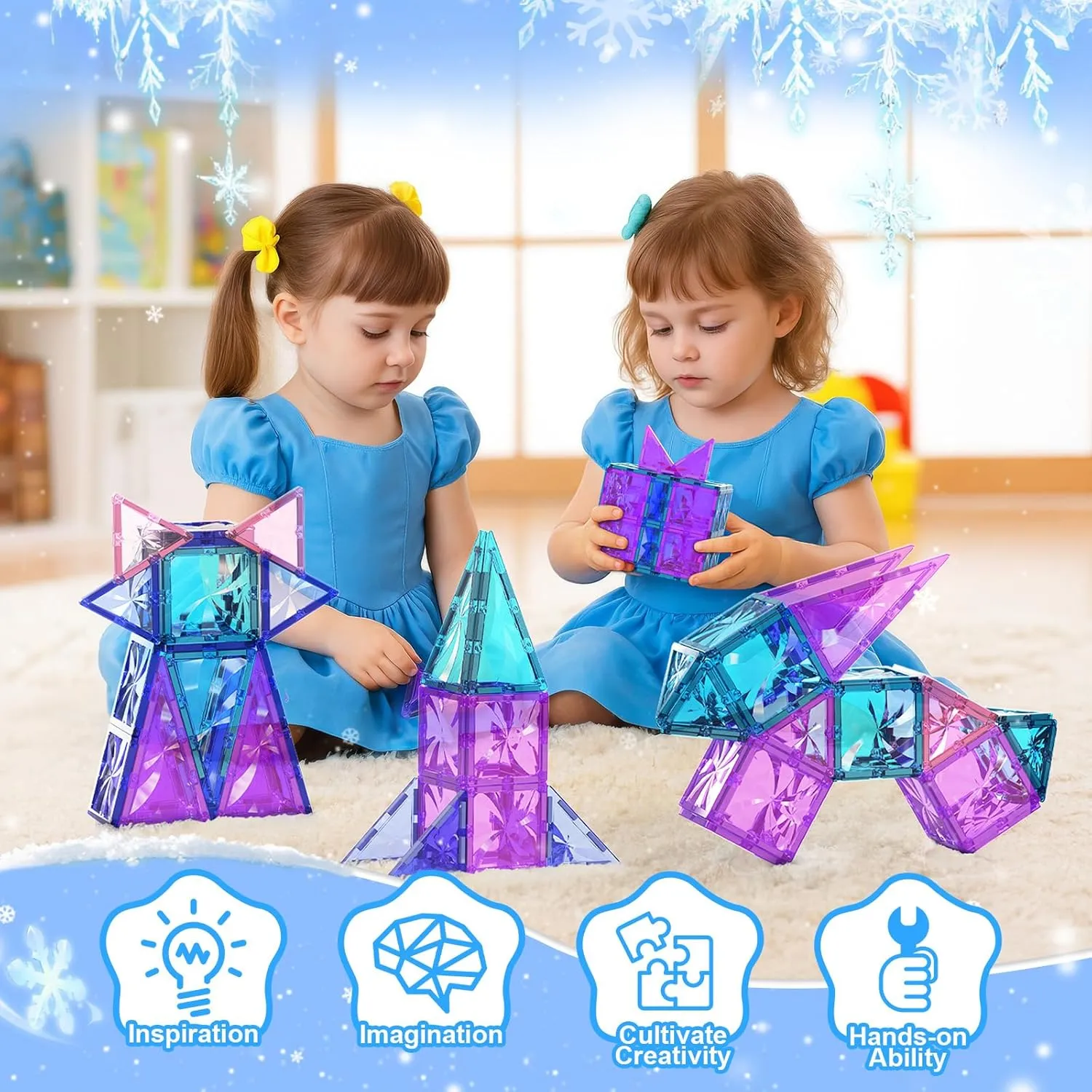 Magnetic Tiles, 102 Pieces Diamond Magnetic Building Blocks for Girls, Princess Castle Kids Magnet Toys, STEM Educational Toys Birthday Xmas Gifts for Toddlers Girls & Boys 3 4 5 6 7 8  Year Old