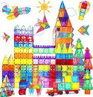 Magnetic Tiles, 104PCS Magnetic Blocks for Kids, Magnet Tiles Building Blocks Set with 2 Cars, Construction STEM Toys Gift for Boys and Girls 3 4 5 6 7 8 9  Year Old