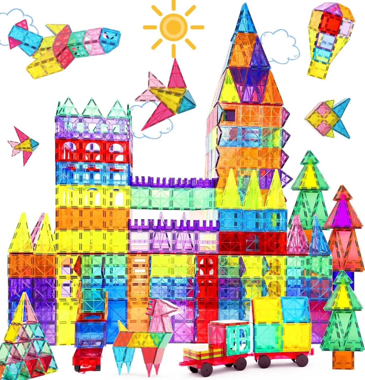 Magnetic Tiles, 104PCS Magnetic Blocks for Kids, Magnet Tiles Building Blocks Set with 2 Cars, Construction STEM Toys Gift for Boys and Girls 3 4 5 6 7 8 9  Year Old