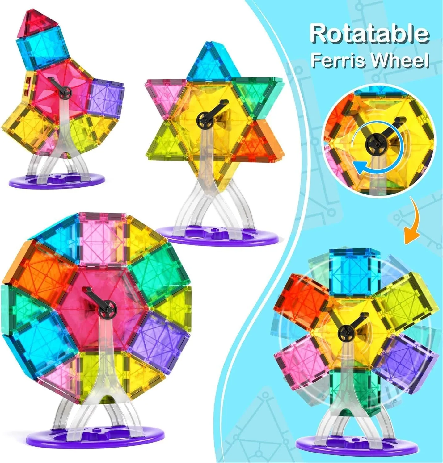 Magnetic Tiles Building Blocks Set for Boys Girls Preschool Educational Magnet Construction Kit Stacking STEM Toys Christmas Birthday Gifts for Kids Toddlers 3 4 5 6 7 8 9 10   Year Old
