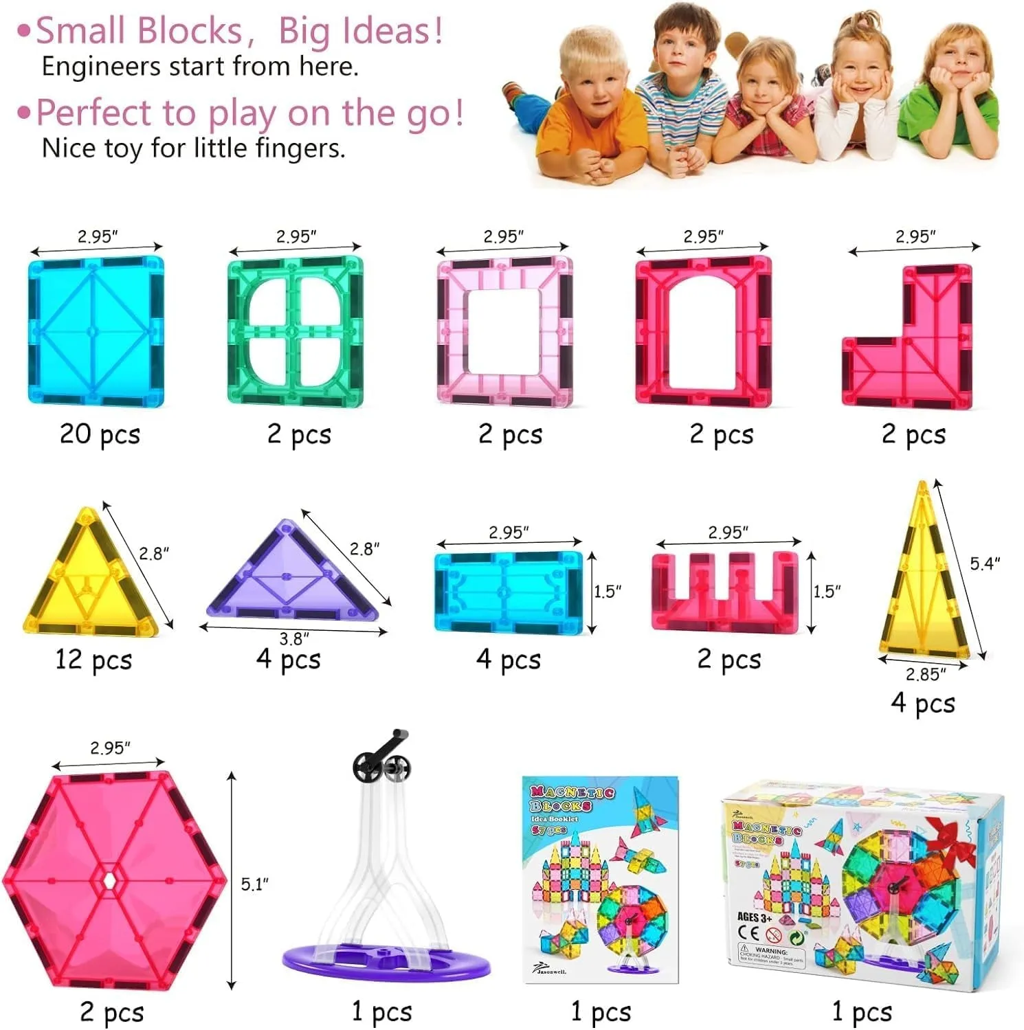 Magnetic Tiles Building Blocks Set for Boys Girls Preschool Educational Magnet Construction Kit Stacking STEM Toys Christmas Birthday Gifts for Kids Toddlers 3 4 5 6 7 8 9 10   Year Old