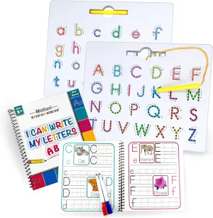 Magnetic Writing Board (2 in 1)- Alphabet Tracing Board for Kids- Uppercase and Lowercase ABC Letters Practice with Bonus Dry Erase Book and Markers