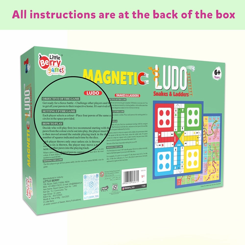 Magnetic Ludo and Snakes & Ladders Board Game Set - Travel Board Game (Multicolor)