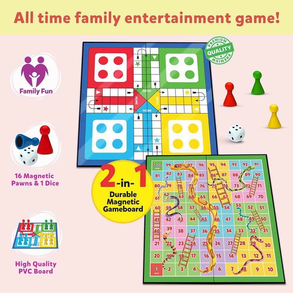 Magnetic Ludo and Snakes & Ladders Board Game Set - Travel Board Game (Multicolor)