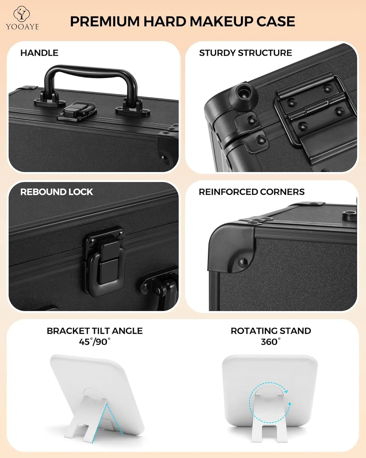 Makeup Box with Detachable Lighted Mirror–Travel Train Case, Cosmetic/Storage Organizer & Makeup Suitcase with Adjustable Dividers & Magnetic LED Mirror (Black)