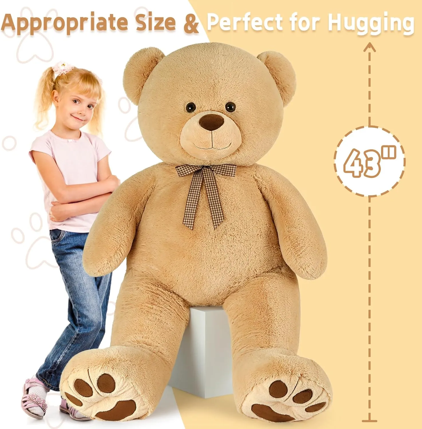 MaoGoLan 43 Inch Giant Teddy Bear Stuffed Animal, Big Stuffed Bear for Baby Shower Life Size Large Teddy Bear for Girlfriend Boyfriend Wife Children（Light Brown）