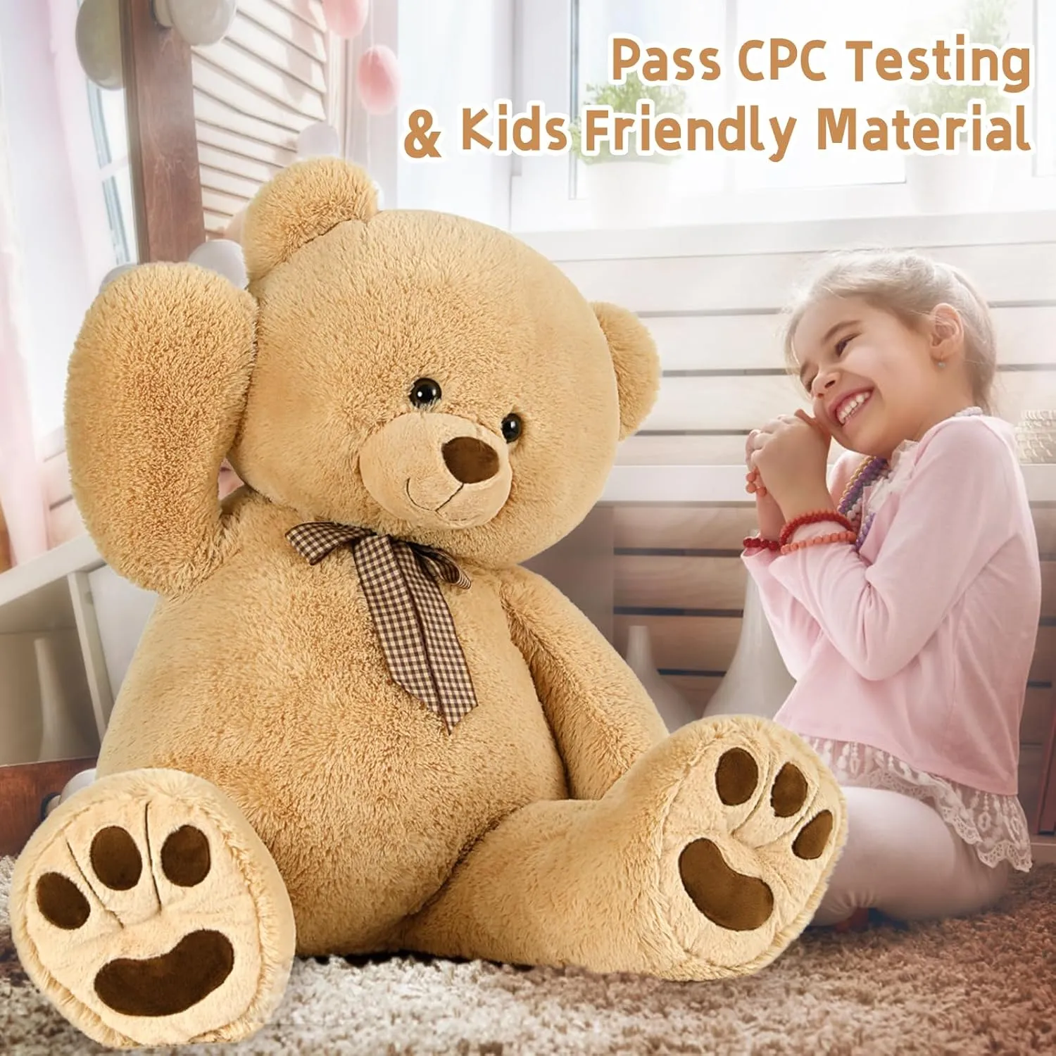 MaoGoLan 43 Inch Giant Teddy Bear Stuffed Animal, Big Stuffed Bear for Baby Shower Life Size Large Teddy Bear for Girlfriend Boyfriend Wife Children（Light Brown）